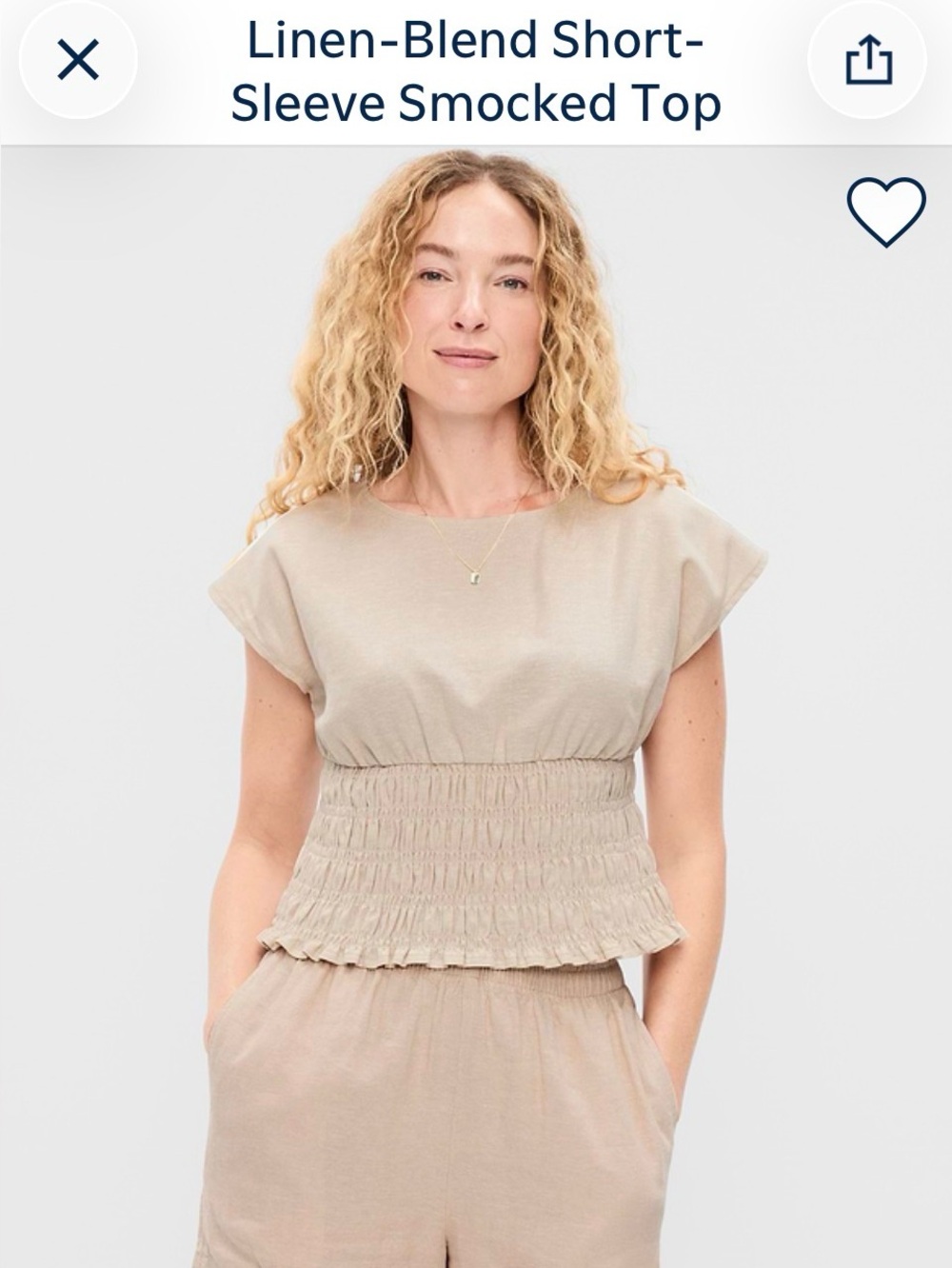 Old Navy Beige Smocked-Waist Short-Sleeve Top